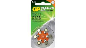 Hearing Aid Battery, Zinc-Air, 1.4V, 290mAh, Pack of 6 pieces